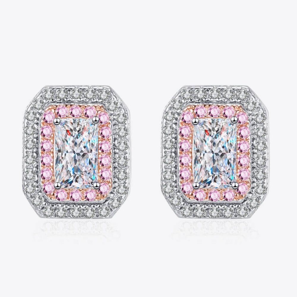 1 Carat Moissanite and Zircon Contrast Geometric Stud Earrings For Women